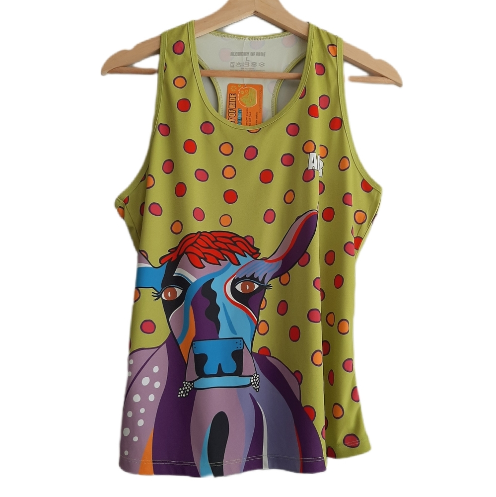 🍒 New - AOR Alchemy of Ride Lavender Lucy Cow Racer Back Tank Top Sz L